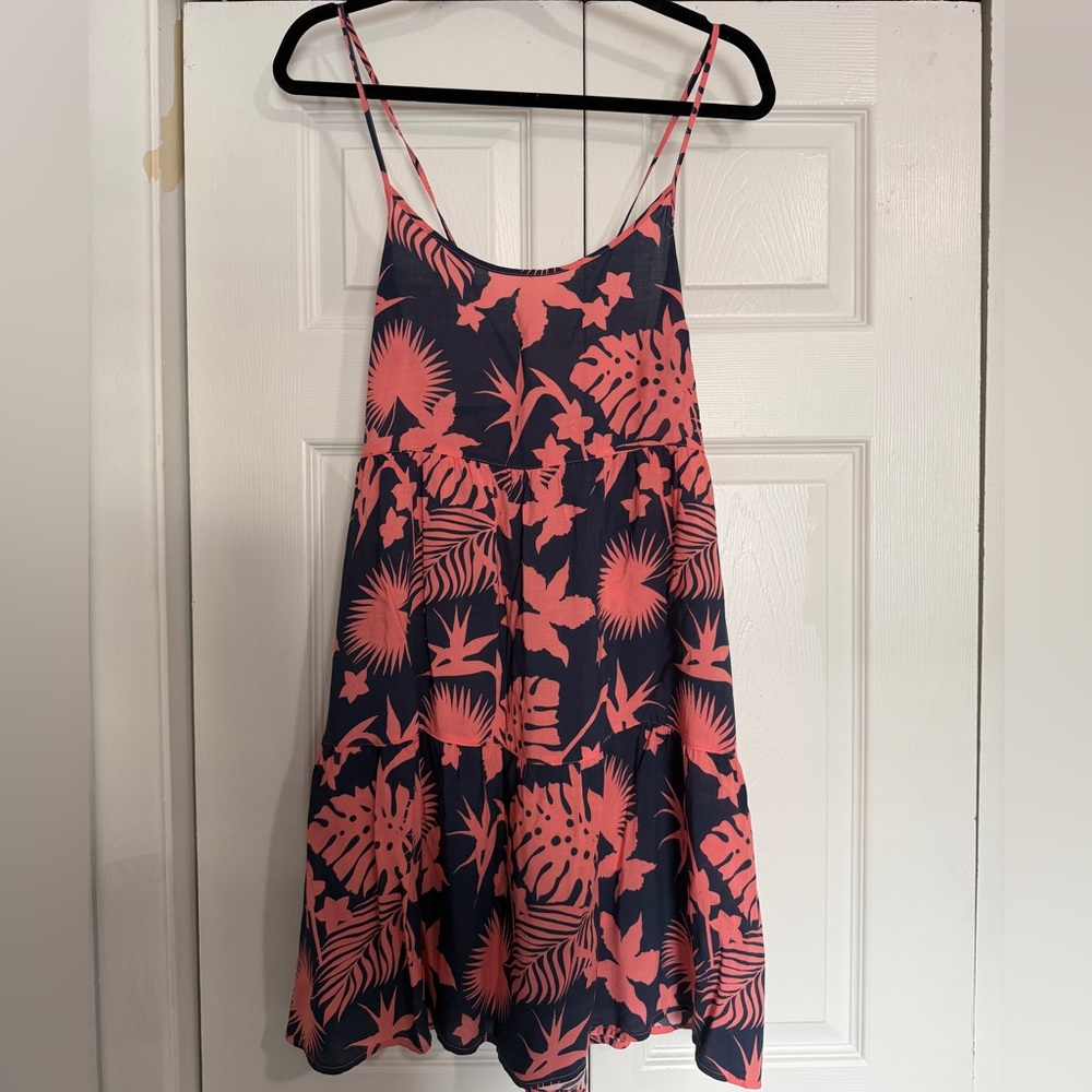 Salt Life Coral and Navy Spaghetti Strap Dress - Medium